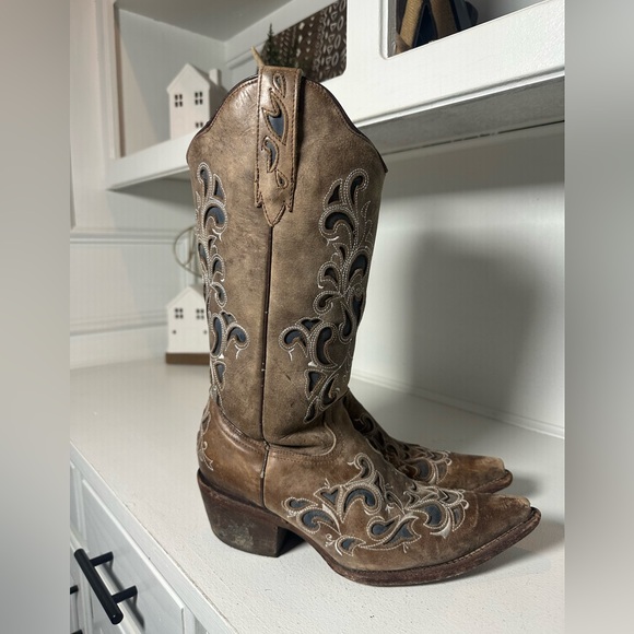 J.B. Dillon Women’s Western Cowboy Boots Size 8B Brown Leather Embroidered - Picture 5 of 10